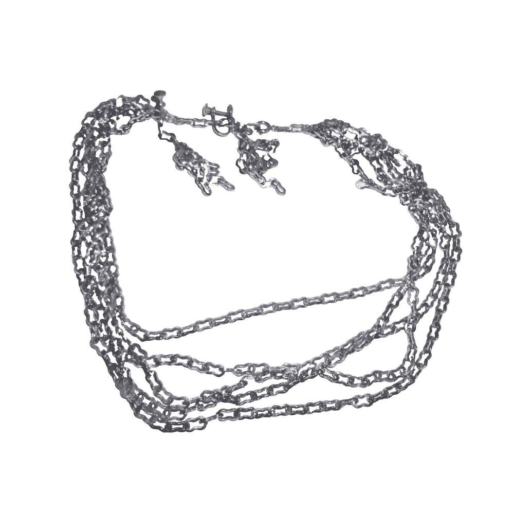 Vintage Silver Tone Multi Strand Chain Necklace & Screw Back Earrings Set